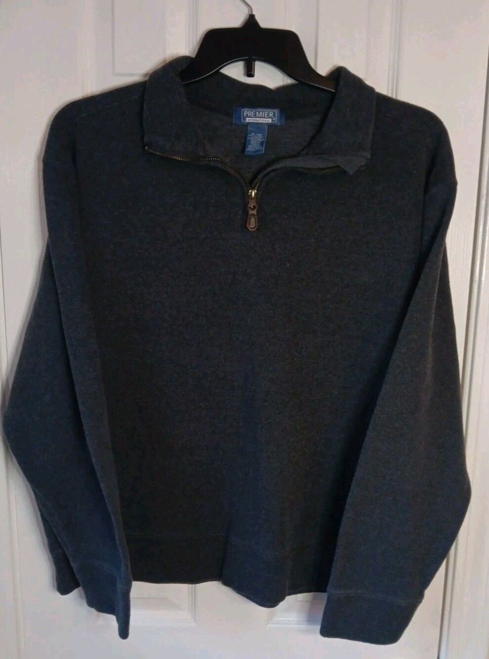 Mens Premier International XL Gray Long Sleeve Zipper  Neck Pullover Shirt